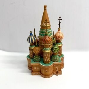 Colorful St Basil CathedralChurch Russian Orthodox Wood Signed Missing 3 Crosses